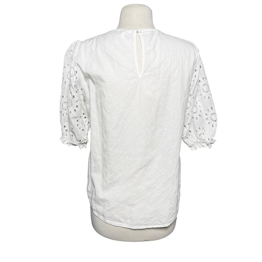 AEOM Women’s Boho White Eyelet Puff Sleeve Top Large - Picture 4 of 4